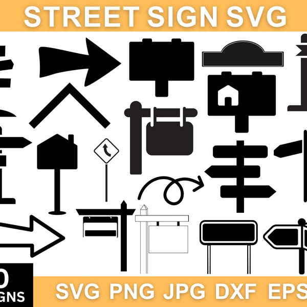 Street Sign Svg Bundle, Street Sign Png, Street Sign Clipart, Street Sign Dxf, Blank Street Signs, Silhouette Designs, Cricut Cut Files