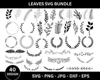 40 Leaves Svg Bundle, Hand Draw Leaves Svg, Leaf Svg, Plant Svg, Wreath, Leaf Templates, Paper Leaves, Cut Files, Instant Download