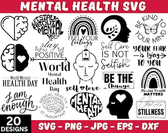 Pacchetto Svg salute mentale, Png salute mentale, Camicia salute mentale, Pacchetto salute mentale, File Svg per Cricut, Silhouette, Download istantaneo
