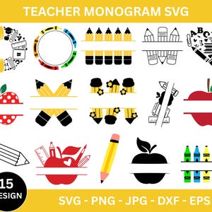 Teacher Monogram Svg Bundle, Teacher Split Monogram Svg, Teacher Name Svg, Teacher Svg, Svg For Shirts, Teacher Life Svg, Instant Download