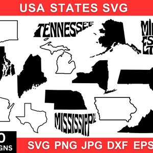 USA States Svg, Usa States Png, States Clip art, 20 States Svg Bundle, States Outline Svg, Usa States Dxf, Editable Svg, Silhouette / Cricut