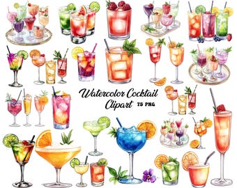 72+ Clipart di cocktail ad acquerello, Clipart di cocktail per matrimoni, Cocktail speciali, Champagne, Menu da bar, Whisky, Design a sublimazione