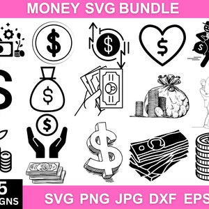Soldi in formato Svg, Clipart di soldi, Png di soldi, Vettore di soldi, Dxf di soldi, Silhouette, Borsa di soldi in formato Svg, Segno di soldi in formato Svg, Disegni di magliette di soldi