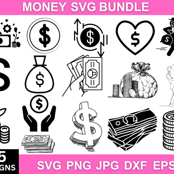 Money Svg, Money Clipart, Money Png, Money Vector, Money Dxf, Silhouette, Money Bag Svg, Money Sign Svg, Money Tshirt Designs