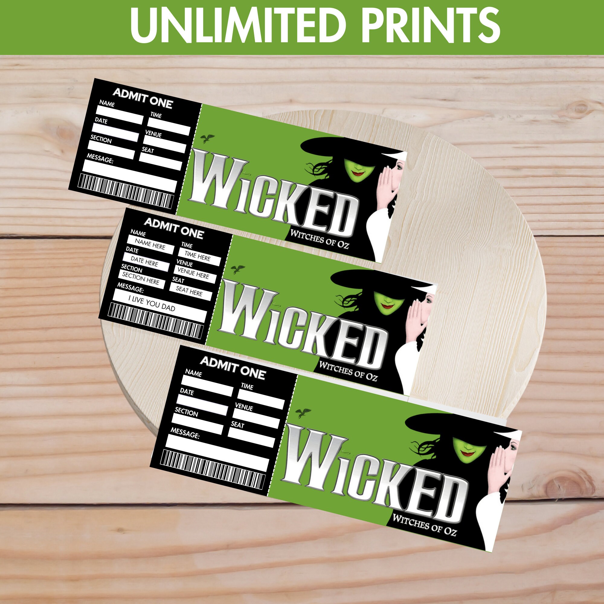 Printable Wicked Broadway Surprise Ticket, Musical Theatre Faux Event ...