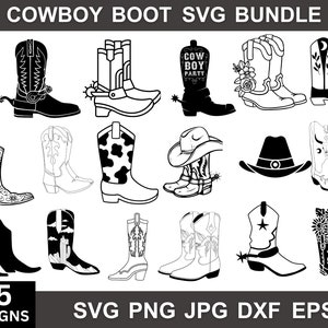 Cowboy Boot Svg Bundle, Cowboy Boot Png, Cowboy Hat Svg, Cowgirl Svg, Western Svg, Cowboy Boots Svg, Svg Files For Cricut, Silhouette