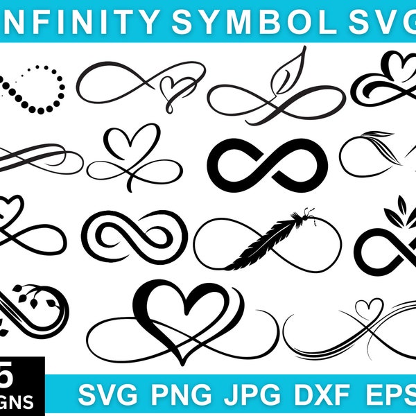 Bundle Svg symbole de l'infini, Svg signe de l'infini, Png de l'infini, Silhouette de l'infini, Svg de la Saint-Valentin, Dxf de l'infini, Clipart infini, vecteur