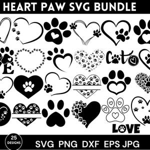 Herz Pfote Herzschlag Bundle, Pfote Druck Herzschlag Bundle, Hundepfote Herz geschnitten Datei, Benutzerdefinierte Herz Pfote Herz geschnitten Datei, Sofort Download