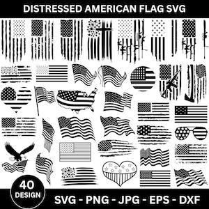 Distressed American Flag Svg Bundle, USA Flag Svg, 4th Of July Svg, USA Flag Clipart Png, USA Flag Silhouette,American Flag,Instant Download