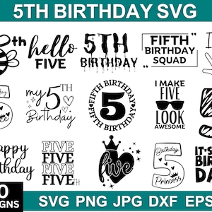 5th Birthday Svg, Birthday Svg  Png, Happy Birthday Svg, Fifth Birthday Svg, 5th Birthday Shirt, Birthday Squad Svg, Svg Files For Cricut