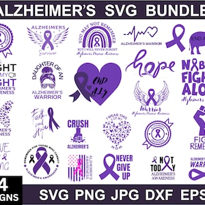 Alzheimer&#39;s Awareness Svg Bundle, Purple Ribbon Svg, Alzheimers Awareness, Alzheimer&#39;s Png, Alzheimer&#39;s Clipart, Svg For Silhouette