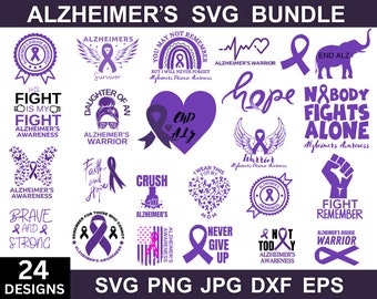 Alzheimer's Awareness Svg Bundle, Purple Ribbon Svg, Alzheimers Awareness, Alzheimer's Png, Alzheimer's Clipart, Svg For Silhouette