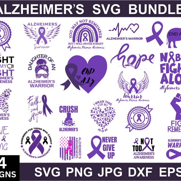 Lot de sensibilisation à la maladie d’Alzheimer, ruban violet SVG, sensibilisation à la maladie d’Alzheimer, Png de la maladie d’Alzheimer, clipart d’Alzheimer, SVG pour silhouette