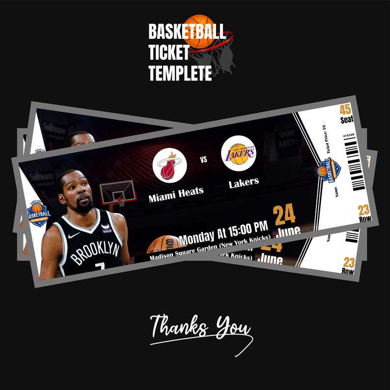 Custom Basketball Ticket Template, Event Ticket, Basketball Game Ticket Custom Basketball Ticket Template, Event Ticket, Basketball Game Ticket