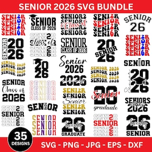 Senior 2026 SVG-Bundle, Klasse von 2026 svg, Highschool-Svg, Senior 2026-Shirt-Svg, Graduierung 2026-Svg, Senior-Coquette-Bogen-Svg, Senior Mom