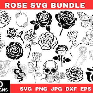 Rose Svg Bundle, Rose Svg, Rose Clipart, Rose Png, Rose Dxf, Rose Cut Files, Rose Vector, Flowers Svg Bundle, Red Rose Svg, Instant Download