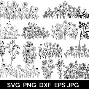 May include: A set of ten black and white vector illustrations of various flower arrangements. Each arrangement features different types of flowers and foliage, creating a whimsical and delicate aesthetic.