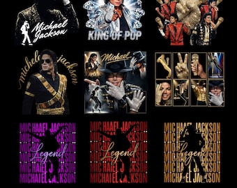 King of Pop PNG Bundle, 80er Jahre Musiklegende inspiriert PNG, Retro Vintage Sänger Shirt Design, Popstar Sublimation PNG