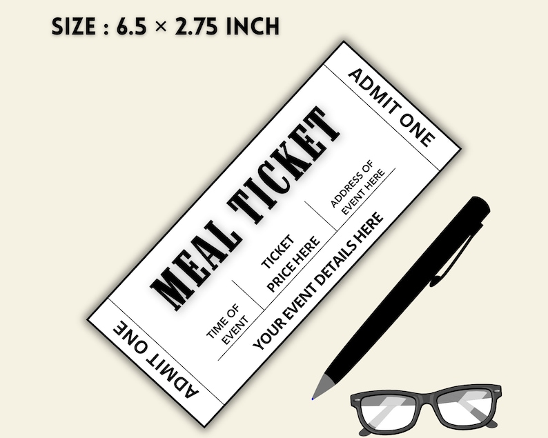 Editable Food Event Ticket, Food Ticket Template, Ticket PDF, Meal ...