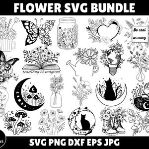 Flower Svg Bundle, Wildflower Svg, Floral Svg, Stay Wild Svg, Floral Frame Svg, Wild Flower Svg, Svg Files For Cricut, Instant Download