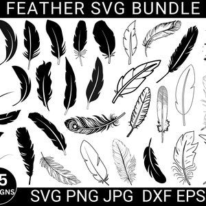 Feather Svg Png Bundle, Birds Feather Svg, Svg For Shirts, Feather Silhouette, Feather Clipart, Svg Files For Cricut, Instant Download