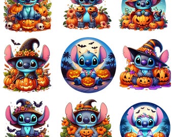 9 Stitch Halloween Png Bundle, Cute Stitch Halloween Png, Halloween Stitch, Cute Halloween Horror Stitch Png, Sublimation Design