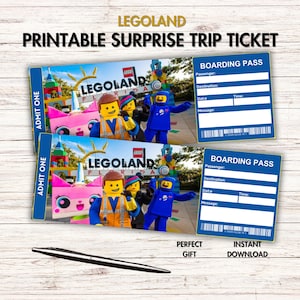 Printable Legoland Theme Park Surprise Ticket, Vacation Trip Ticket, Ticket Template, Surprise Gift Ticket, Boarding Pass, Digital Download