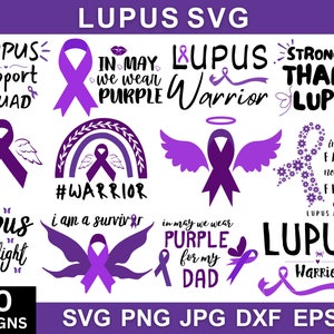 Lot de Svg de sensibilisation au lupus, lot de Svg de lupus, ruban violet Svg, Svg de ruban cancer, Svg pour Cricut, lupus guerrier Png, silhouette/vecteur