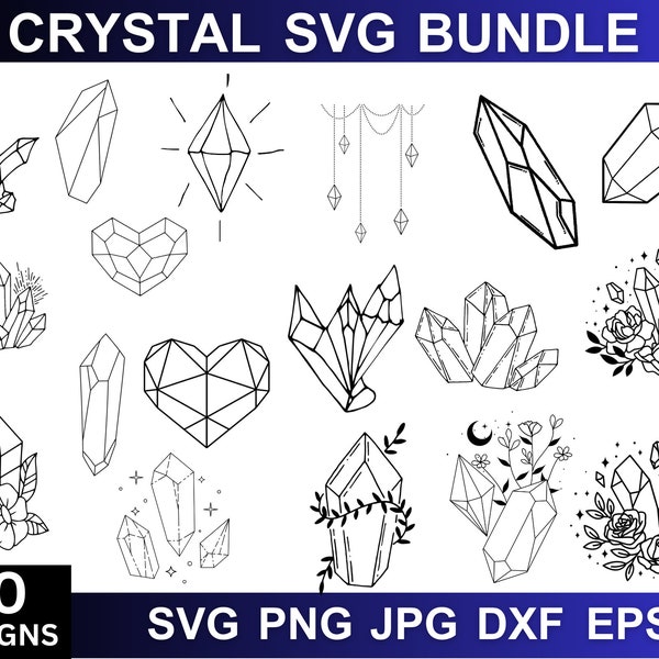 Crystal Svg Bundle, Crystal Quotes Svg, Crystal Silhouette, Crystals Svg, Crystal Clipart, Diamond Svg, Crystal Png, Svg Files For Cricut