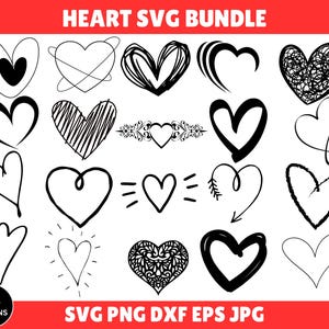 Heart Svg Bundle, Heart Svg, Hand Drawn Heart Svg, Heart Clipart Love Svg, Doodle Heart Svg,Valentine Heart Svg, Instant Download,Silhouette