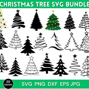 Christmas Tree Svg Bundle, Christmas Tree Outline, Christmas Ornaments Svg, Christmas Clipart, Pine Tree Clipart, Instant Download