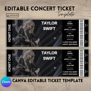 Editable Concert Ticket Template, Custom Concert Ticket, Printable ...