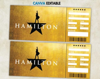 Editable Hamilton Broadway Surprise Ticket Template, Birthday Gift