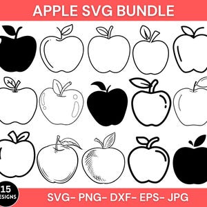 Apple Svg Bundle, Apple Fruit Svg, Apple Png, Apple Dxf, Apple Cut File, Apple Silhouette, Apple Clipart, Instant Download, Apple Vector