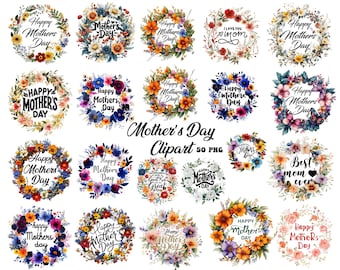 50+ Mother’s Day Wreath Clipart Bundle, Watercolor Mother Day Clipart, Happy Mother's Day, Floral Watercolors, Mothers Day, Floral Wreaths