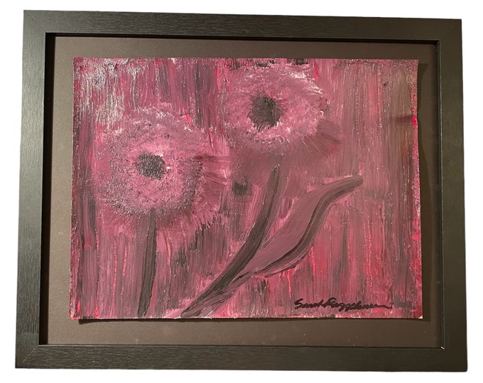Featured listing image: Framed Original acrylic painting, Flowers from Mars by Sarah Razzelmussen