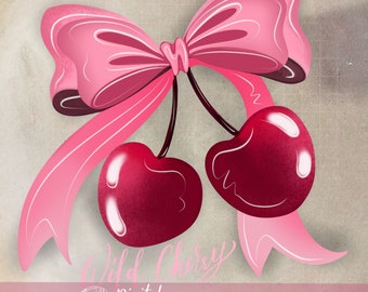 Cherry Bow PNG: Retro Watercolor Clipart (Digital Download)
