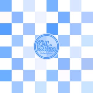 May include: A digital graphic featuring a repeating checkerboard pattern in shades of white, light blue, and medium blue. Centered is a circular emblem containing the text Pattern and TaliaRainDigitalArt in a stylized blue font.