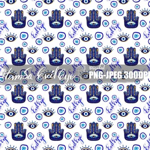 Hamsa Boze oog naadloos patroon png|JPEG geloof in de boze ogen beschermd digitaal papier, het boze oog, geluk patroon achtergrond, png
