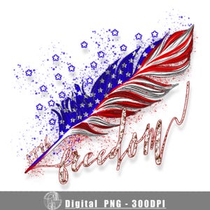 American Flag Feather | PNG, JPEG | Digital download, Freedom 1776 Digital Print, hand drawn