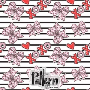 Modello senza cuciture per San Valentino - Fiocco disegnato a mano e design PNG XOXO Sublimazione, design del tessuto