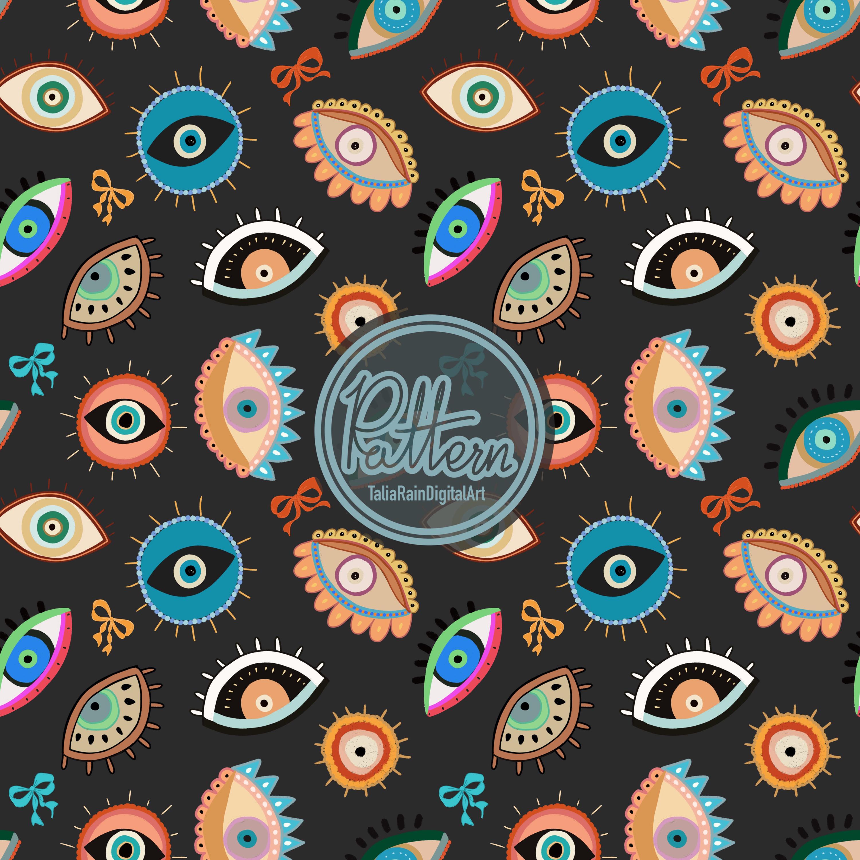 Colorful Evil Eye Seamless Pattern | PNG | Boho Protection the Eye for ...