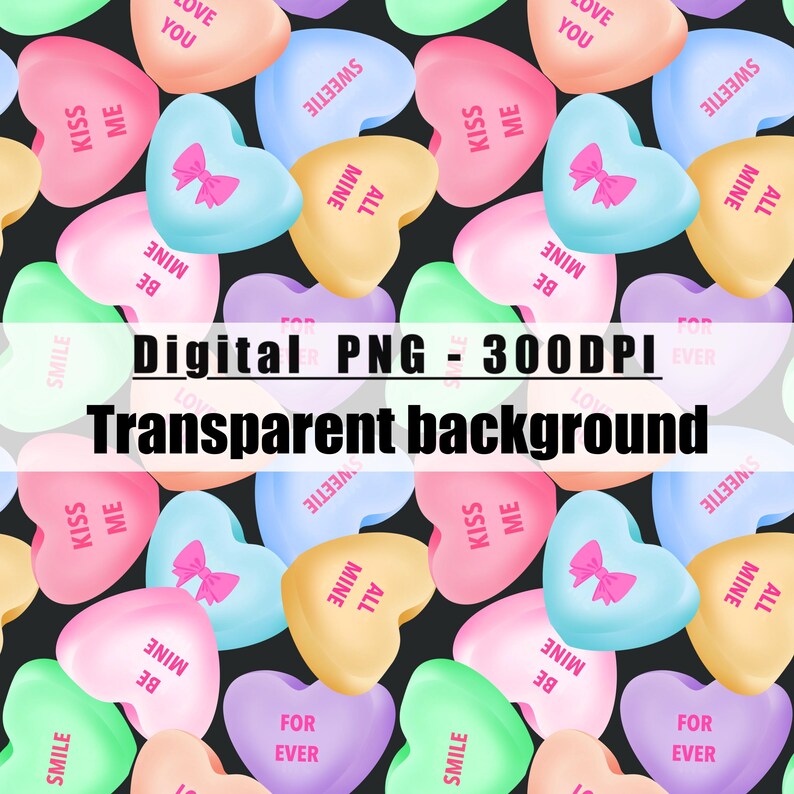 Conversation Candy Hearts Seamless Pattern PNG | JPEG Digital Download ...