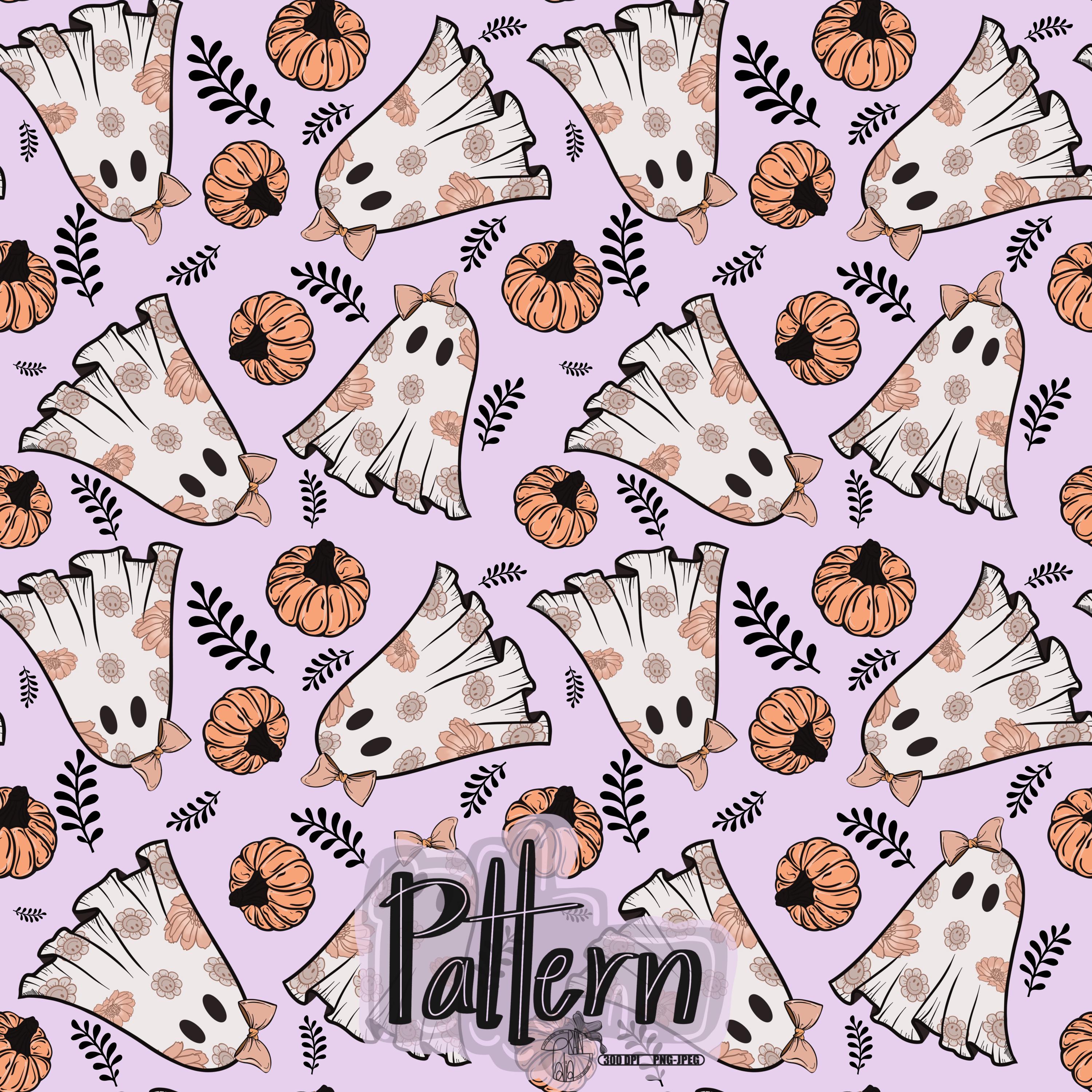 Cute Ghosts Sheet, Pumpkins, Flowers, Halloween Seamless Patterns, PNG ...