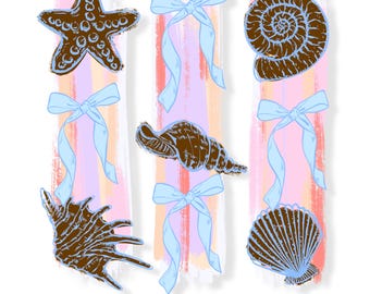 Muschel & Seestern Clipart: Kokette Küsten Grafik (PNG Digital Download)