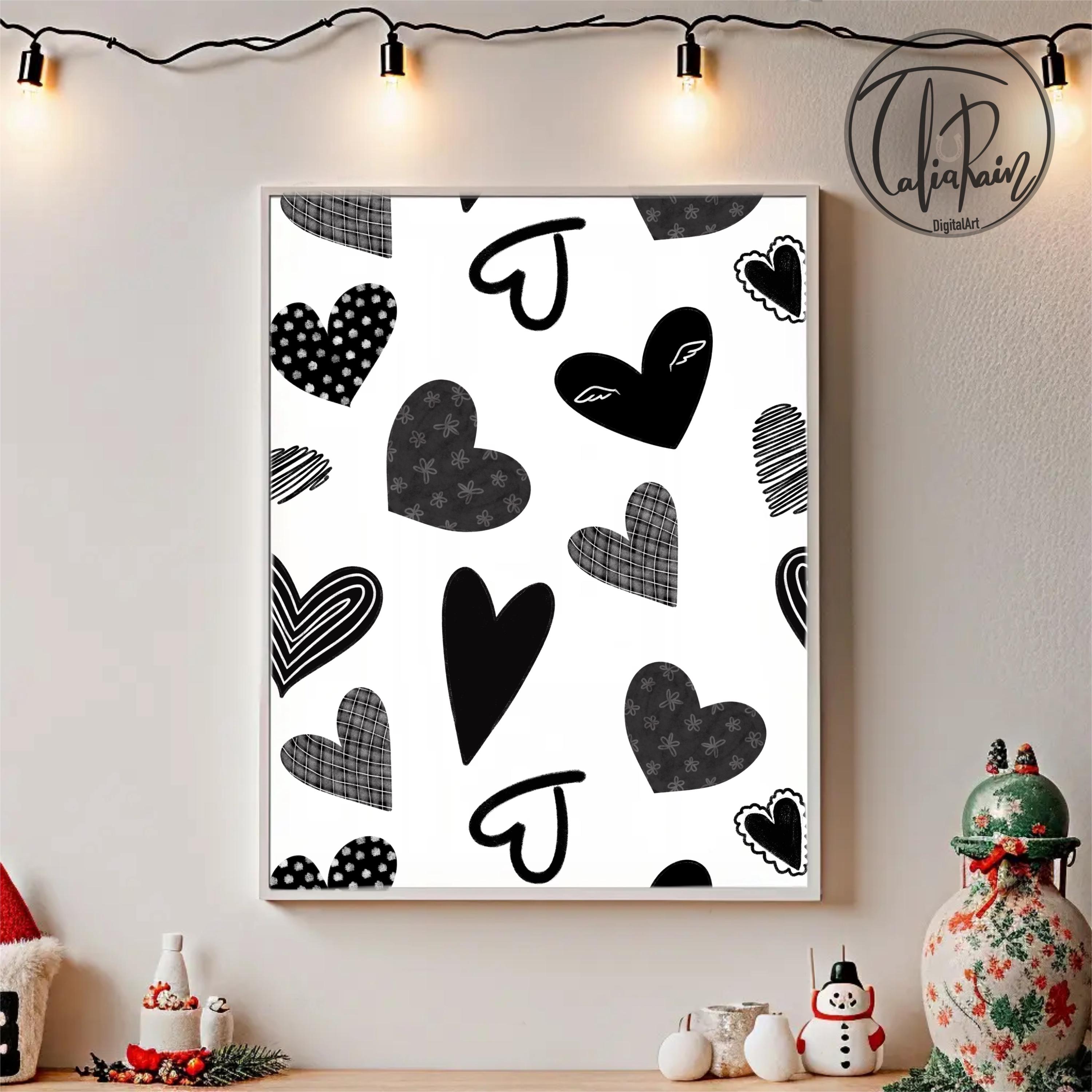Heart Doodle Seamless Pattern | PNG, JPEG | Black and White Digital ...