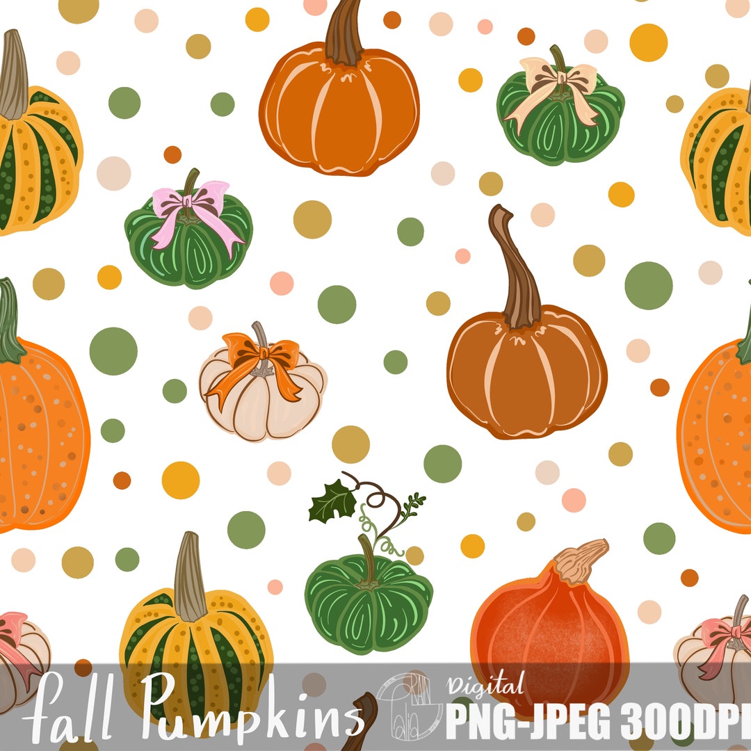 Retro Fall Pumpkin Seamless Pattern, (PNG, JPEG) Vintage Seamless ...