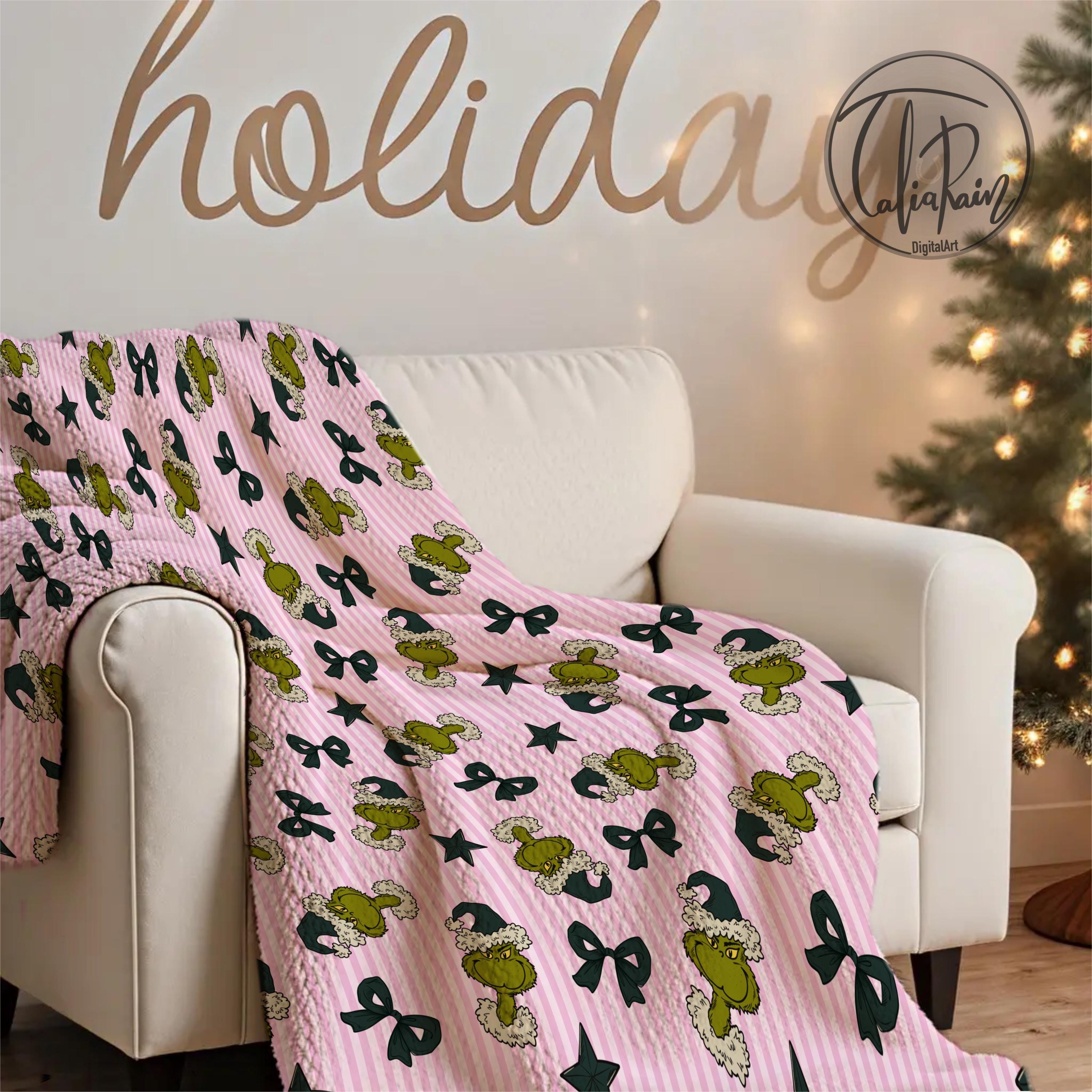 Grinch Christmas Seamless Pattern PNG | Coquette Green Bows (digital ...