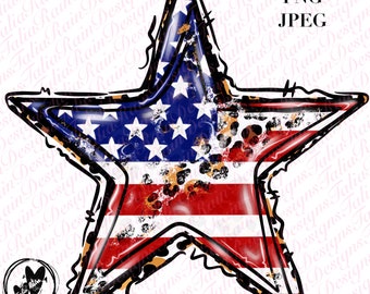 American Flag Star PNG|JPEg USA Flag star leopard Png, Memorial Day ,Fourth of July,Hand Drawn,Independence Day,Freedom USA, Digital Prints