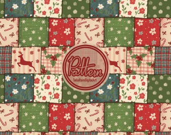 Vintage Weihnachten Patchwork nahtlose Muster gemütlich Urlaub PNG (Digital Download) Quilt Textur Weihnachten Hintergrund.
